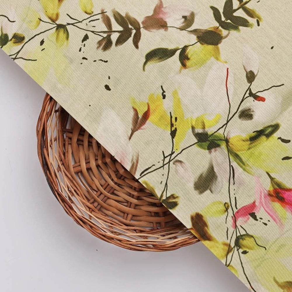 Dola Silk Abstract Floral Beige Pink Yellow Polyester Fabric – ds 0 aa794 110 3