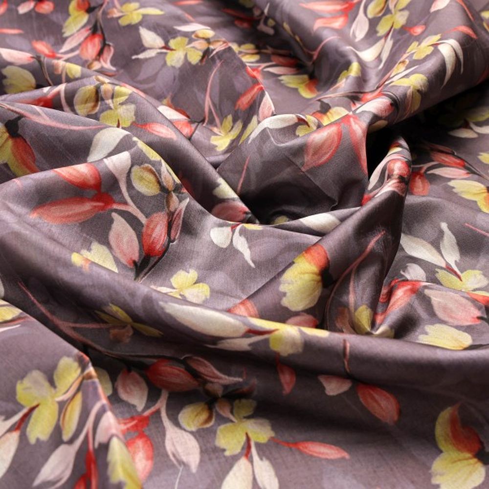 Grey & Yellow Floral Leaves Printed Dola Silk Fabric – ds 0 aa799 110 1