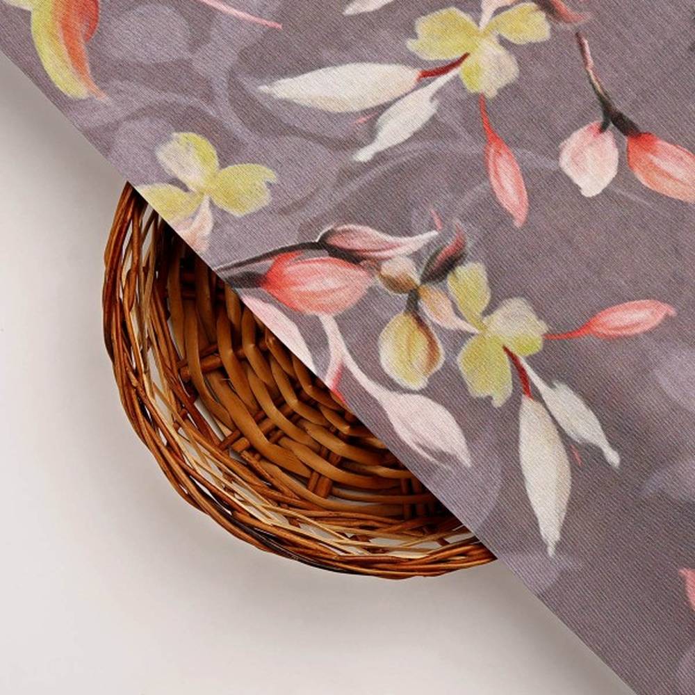 Grey & Yellow Floral Leaves Printed Dola Silk Fabric – ds 0 aa799 110 3