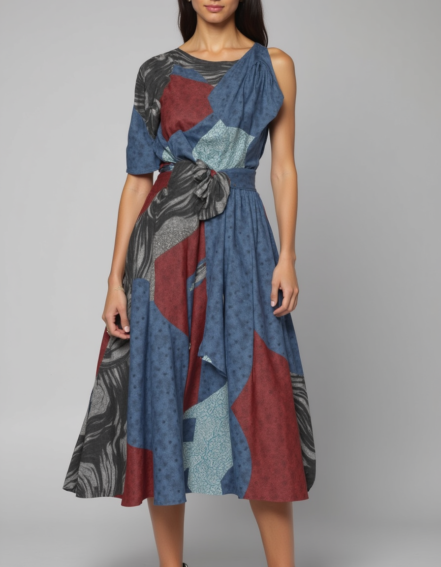 Abstract Print Crepe Fabric