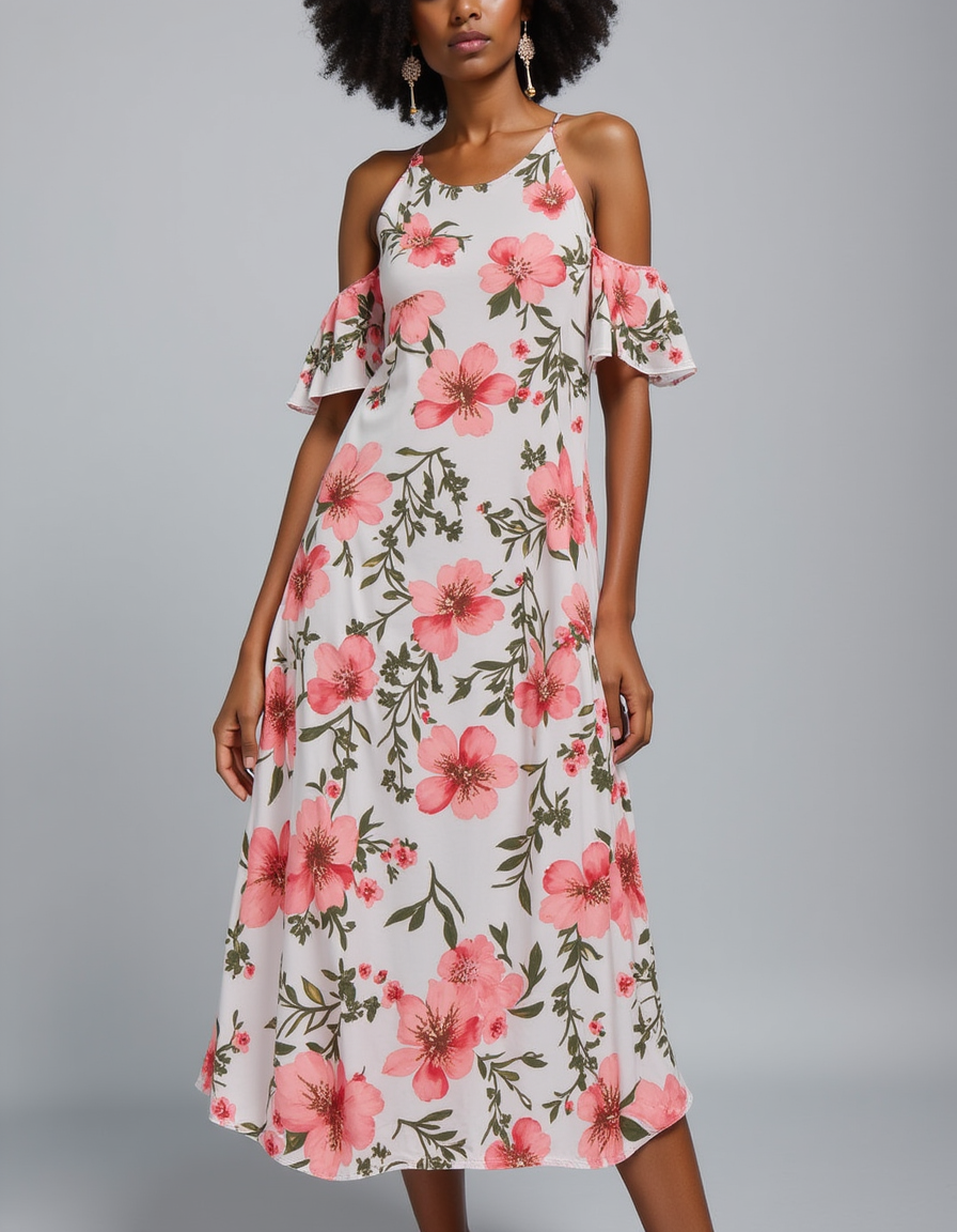 Beautiful Red Flowers over White Base Digital Printed Fabric