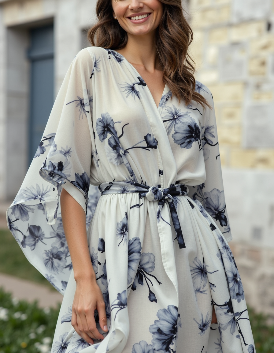 Black Floating Flowers Digital Printed Fabric - Weightless