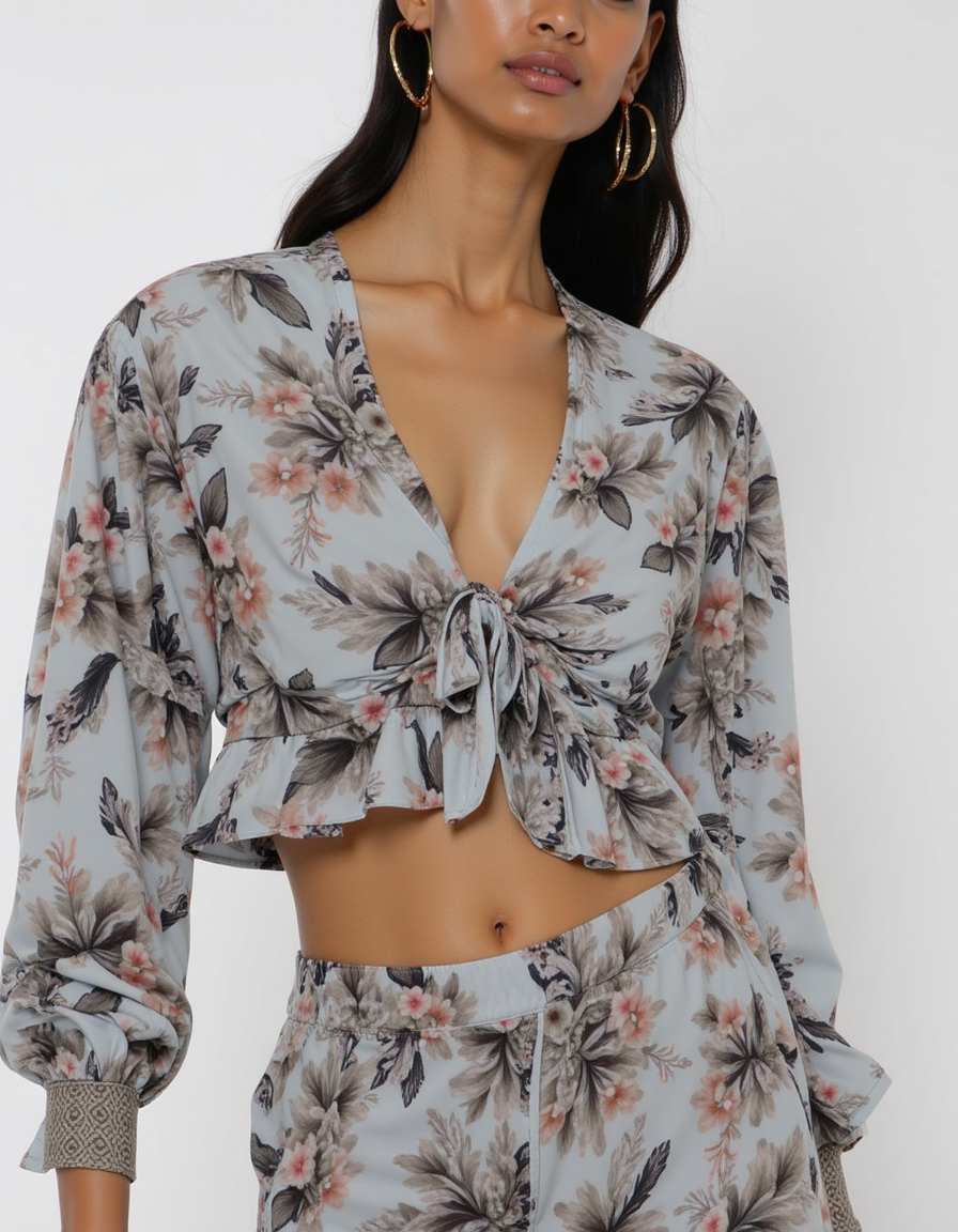 Royal Vintage Greyish Leafs Digital Printed Fabric