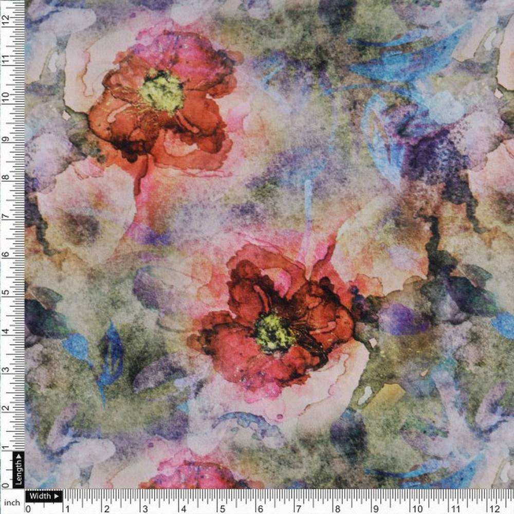 Vibrant Watercolor Floral Abstract French Crepe Fabric – fc 0 aa828 110 3