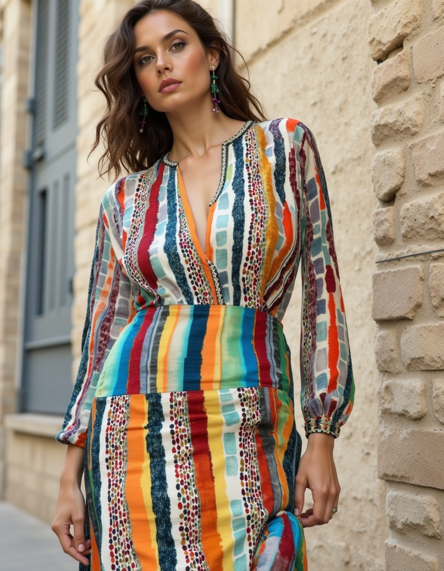 Colourful Round Stripes Digital Printed Fabric