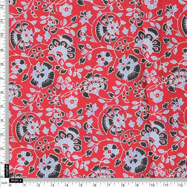 Vibrant Red Floral Jaipuri Style Printed Rayon Fabric
