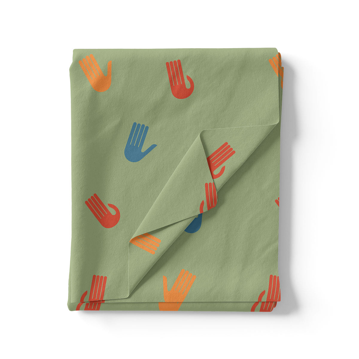 Green Muslin Digital Printed Fabric With Quirky Kids Hand Prints – hand2