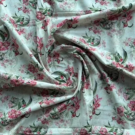 Beautifull Pink Calendula Flower Digital Printed Fabric - Cotton – image