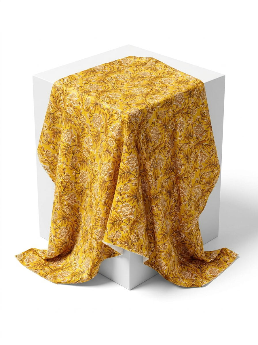Close-up Texture & Drape of Mustard Yellow Japan Satin Fabric — FAB VOGUE Studio