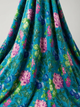 Teal Pink Floral Botanical Velvet Digital Printed Fabric