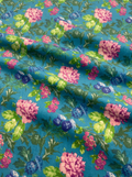 Teal & Pink Botanical Floral Velvet Fabric – Vibrant Digital Print for Ethnic Wear