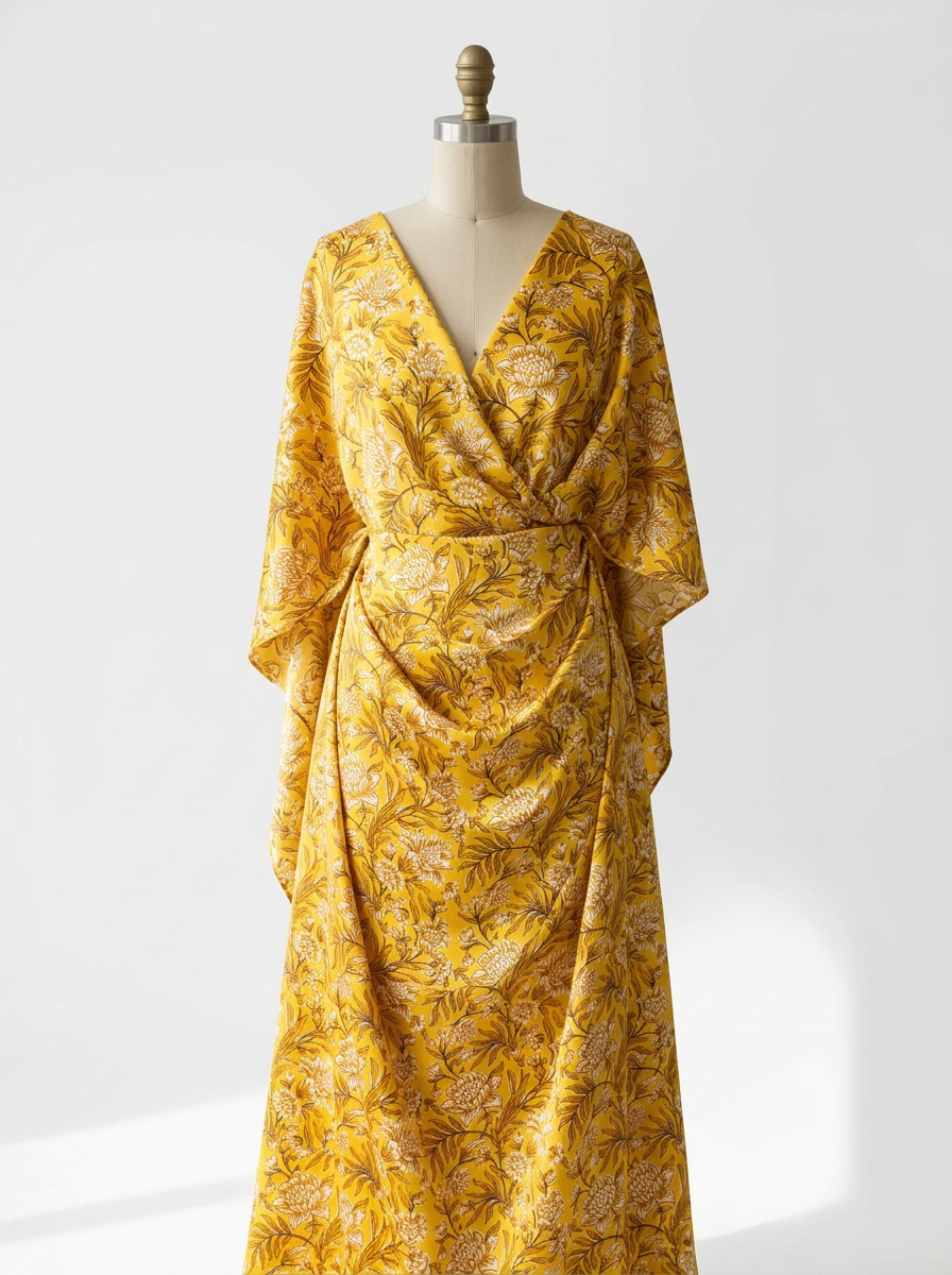 Mustard Yellow Japan Satin Printed Fabric by the Meter — FAB VOGUE Studio