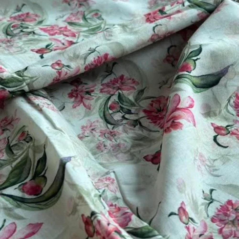 Beautifull Pink Calendula Flower Digital Printed Fabric - Cotton – 2