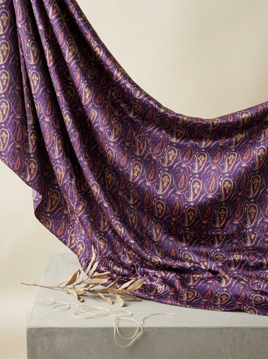 Close-up Texture & Drape of Lavender Purple Japan Satin Fabric — FAB VOGUE Studio