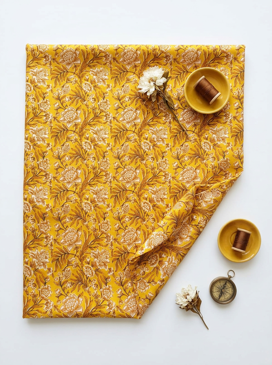 Close-up Texture & Drape of Mustard Yellow Japan Satin Fabric — FAB VOGUE Studio