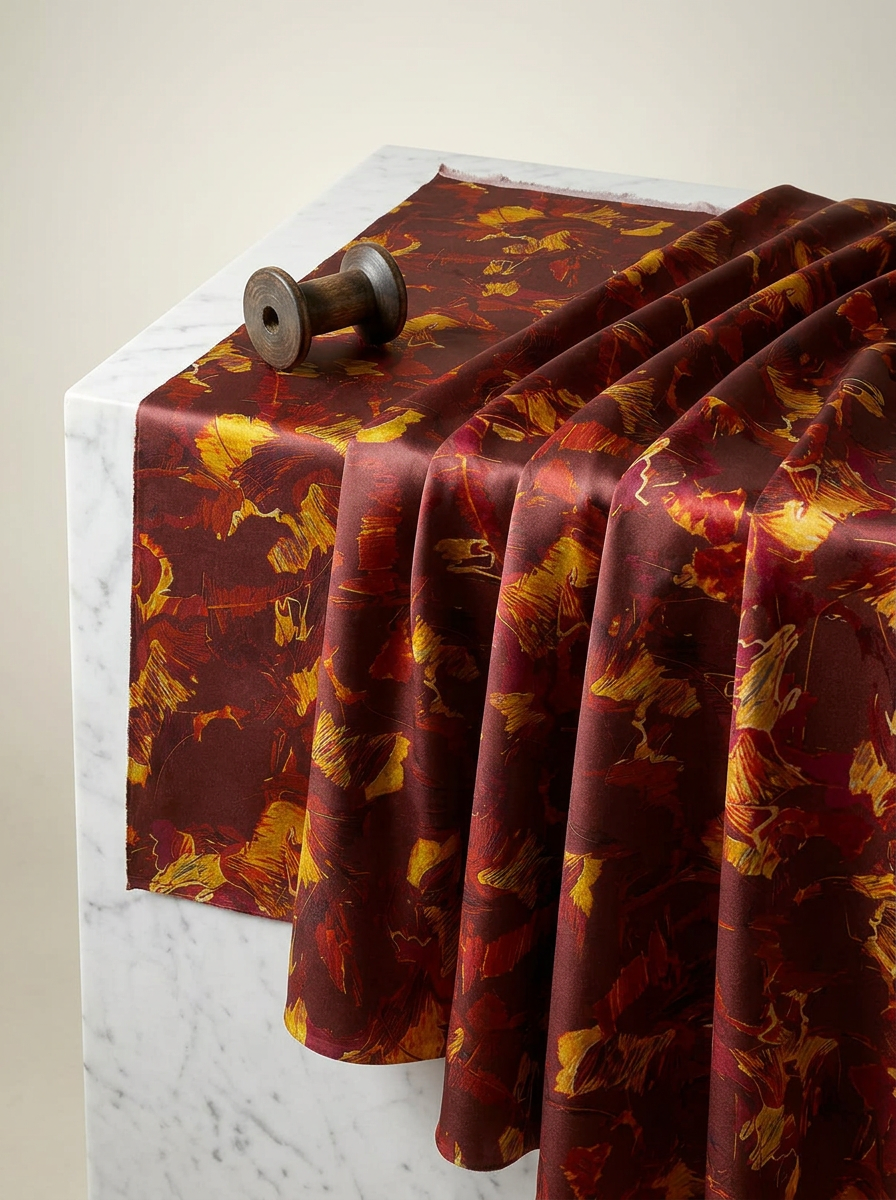Mustard Yellow Japan Satin Printed Fabric by the Meter — FAB VOGUE Studio