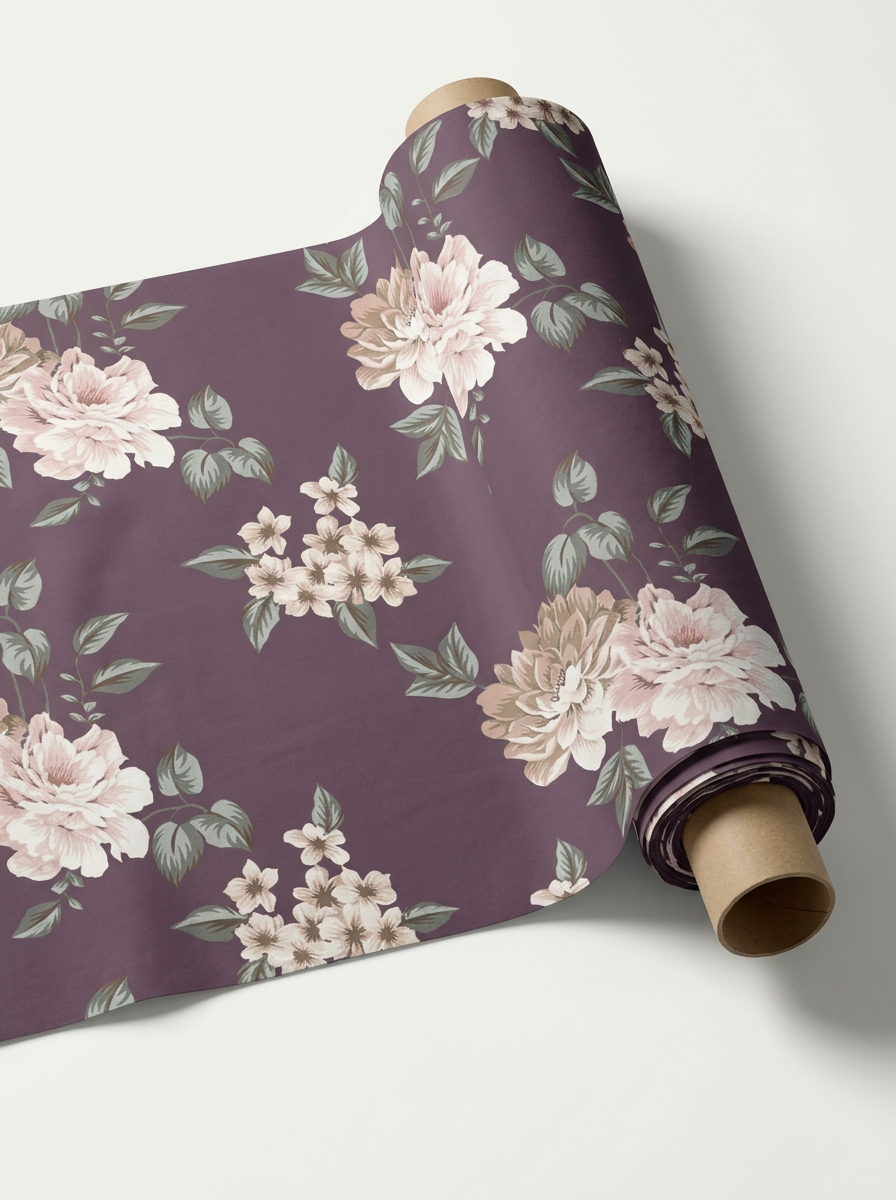 Maroon Vintage Floral Pure Cotton Digital Printed Fabric
