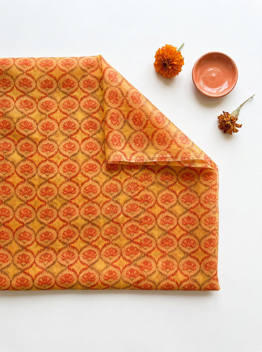 Close-up Texture & Drape of Mustard Yellow Organza Fabric — FAB VOGUE Studio