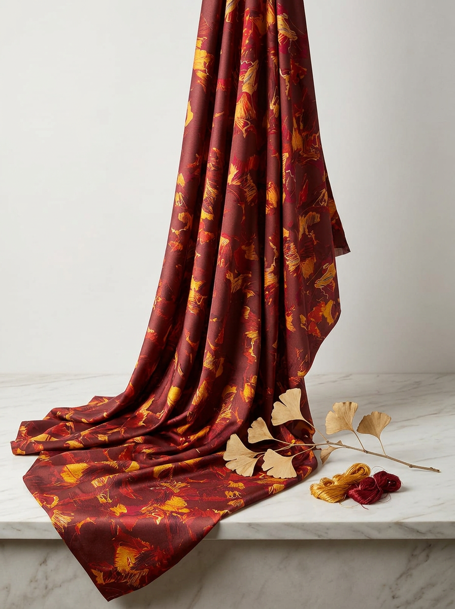Close-up Texture & Drape of Mustard Yellow Japan Satin Fabric — FAB VOGUE Studio