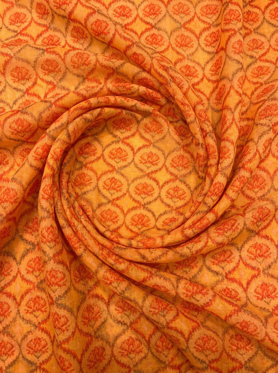 Close-up Texture & Drape of Mustard Yellow Organza Fabric — FAB VOGUE Studio