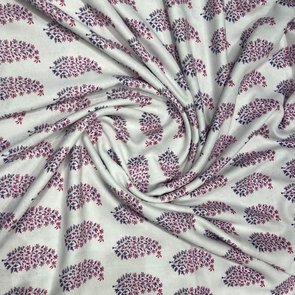 White Paisley Pashmina Printed Fabric – 4