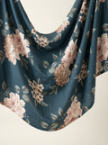 Navy Floral with Pink Blooms Pure Cotton Digital Printed Fabric