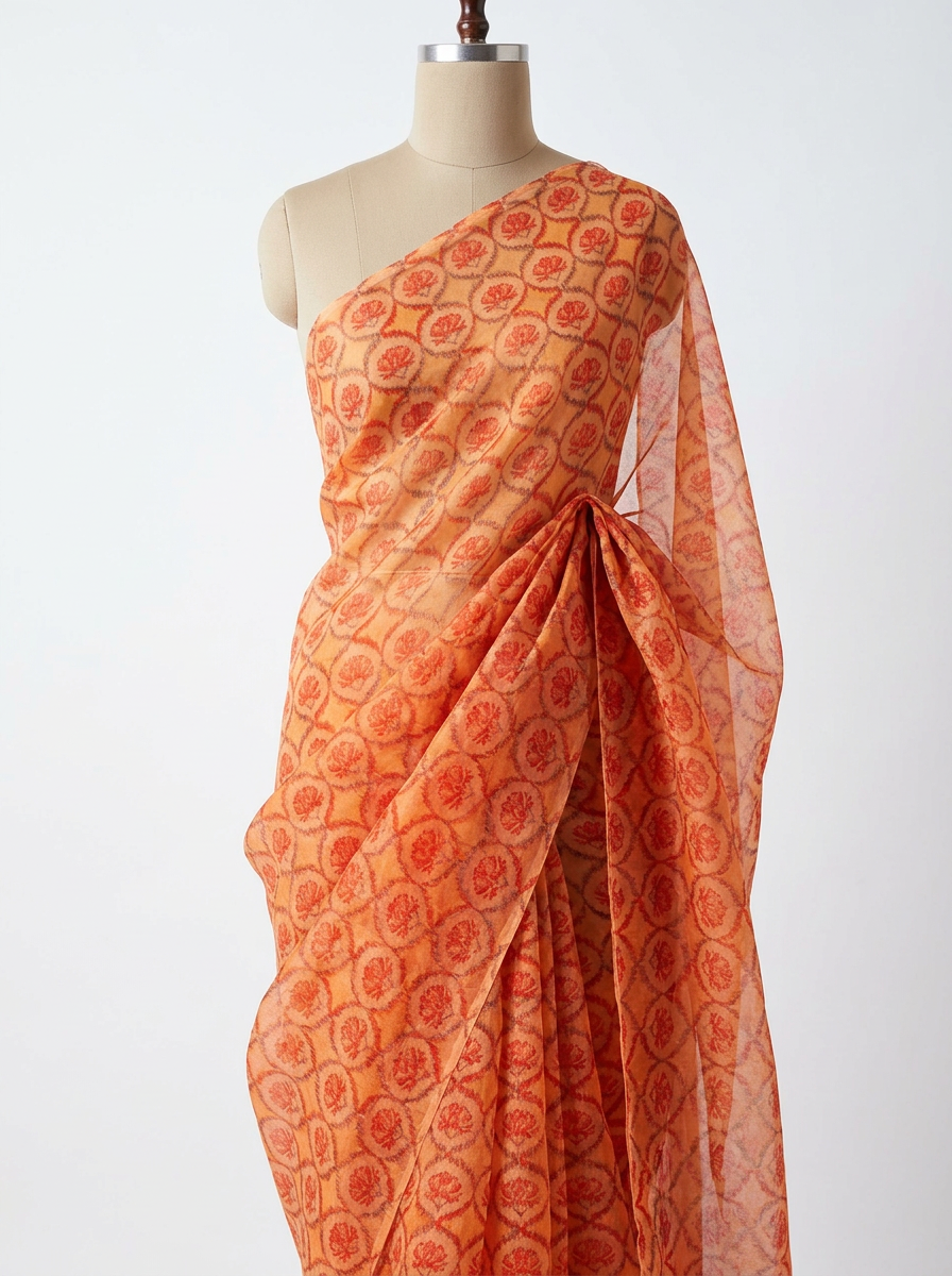 Close-up Texture & Drape of Mustard Yellow Organza Fabric — FAB VOGUE Studio
