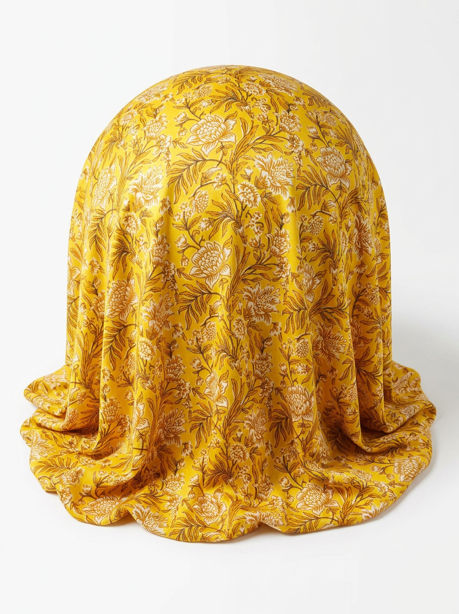 Close-up Texture & Drape of Mustard Yellow Japan Satin Fabric — FAB VOGUE Studio