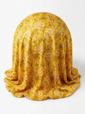 Close-up Texture & Drape of Mustard Yellow Japan Satin Fabric — FAB VOGUE Studio