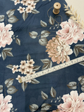 Navy Floral with Pink Blooms Pure Cotton Digital Printed Fabric