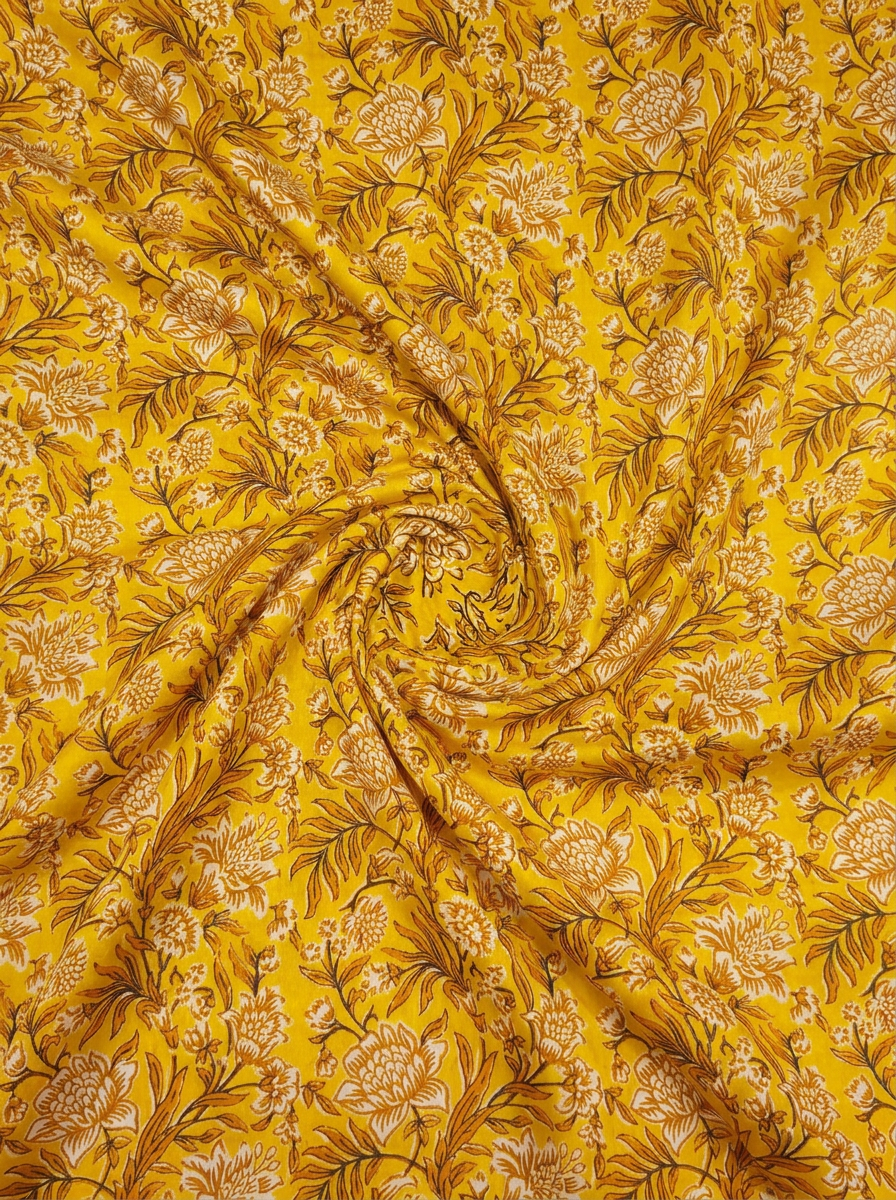Close-up Texture & Drape of Mustard Yellow Japan Satin Fabric — FAB VOGUE Studio