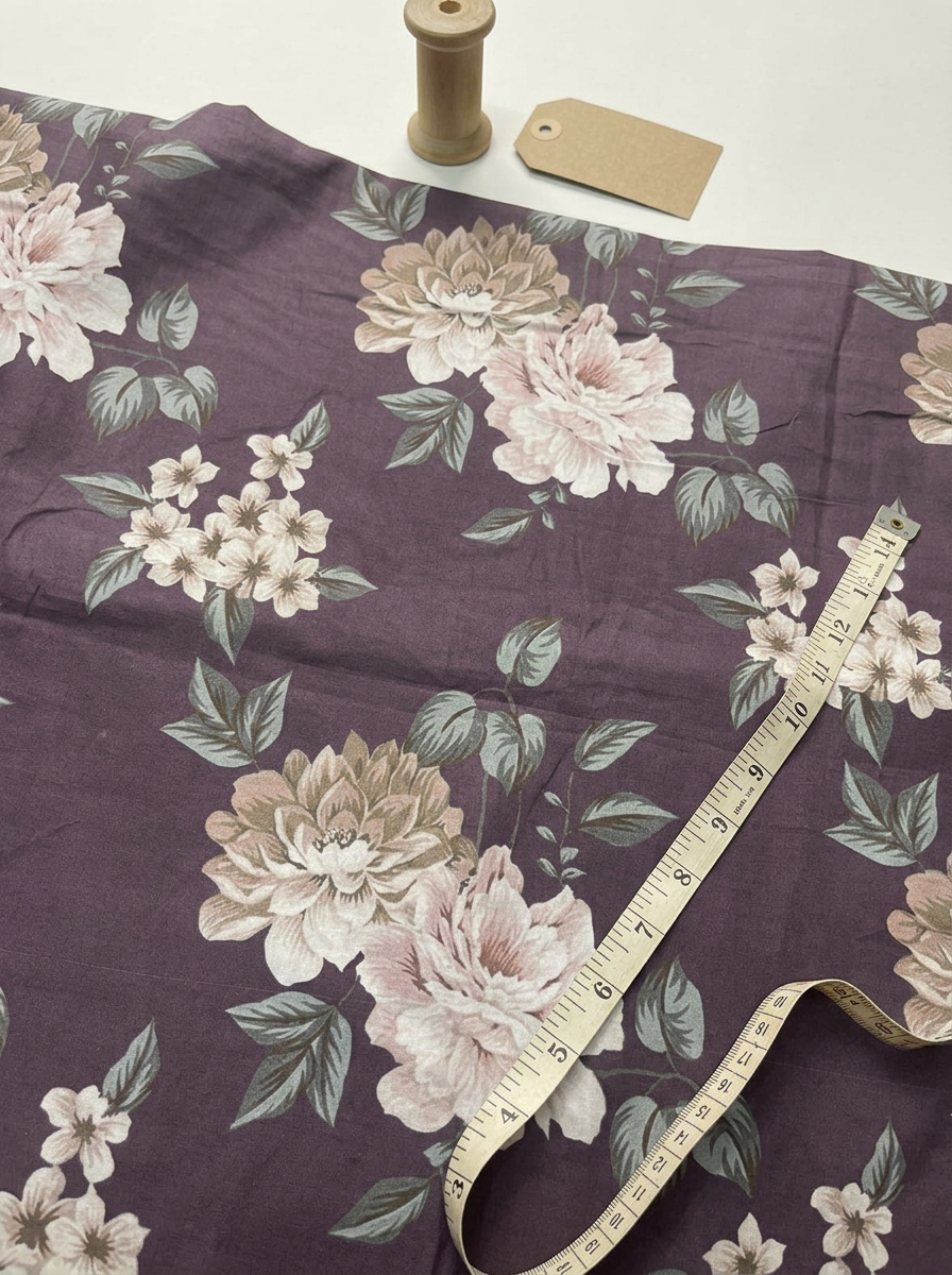 Maroon Vintage Floral Pure Cotton Digital Printed Fabric