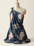 Navy Floral with Pink Blooms Pure Cotton Digital Printed Fabric