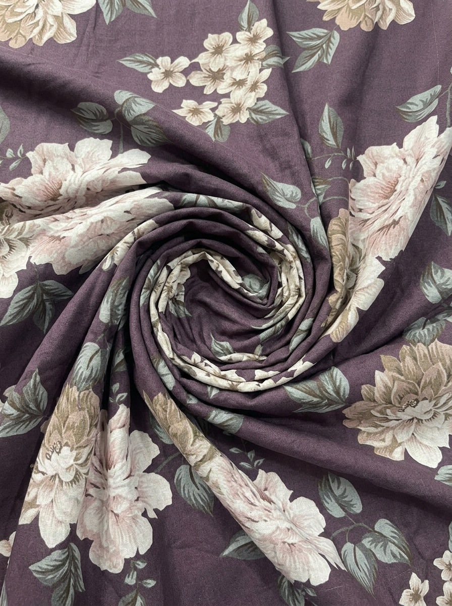 Maroon Vintage Floral Pure Cotton Digital Printed Fabric
