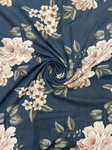 Navy Floral with Pink Blooms Pure Cotton Digital Printed Fabric