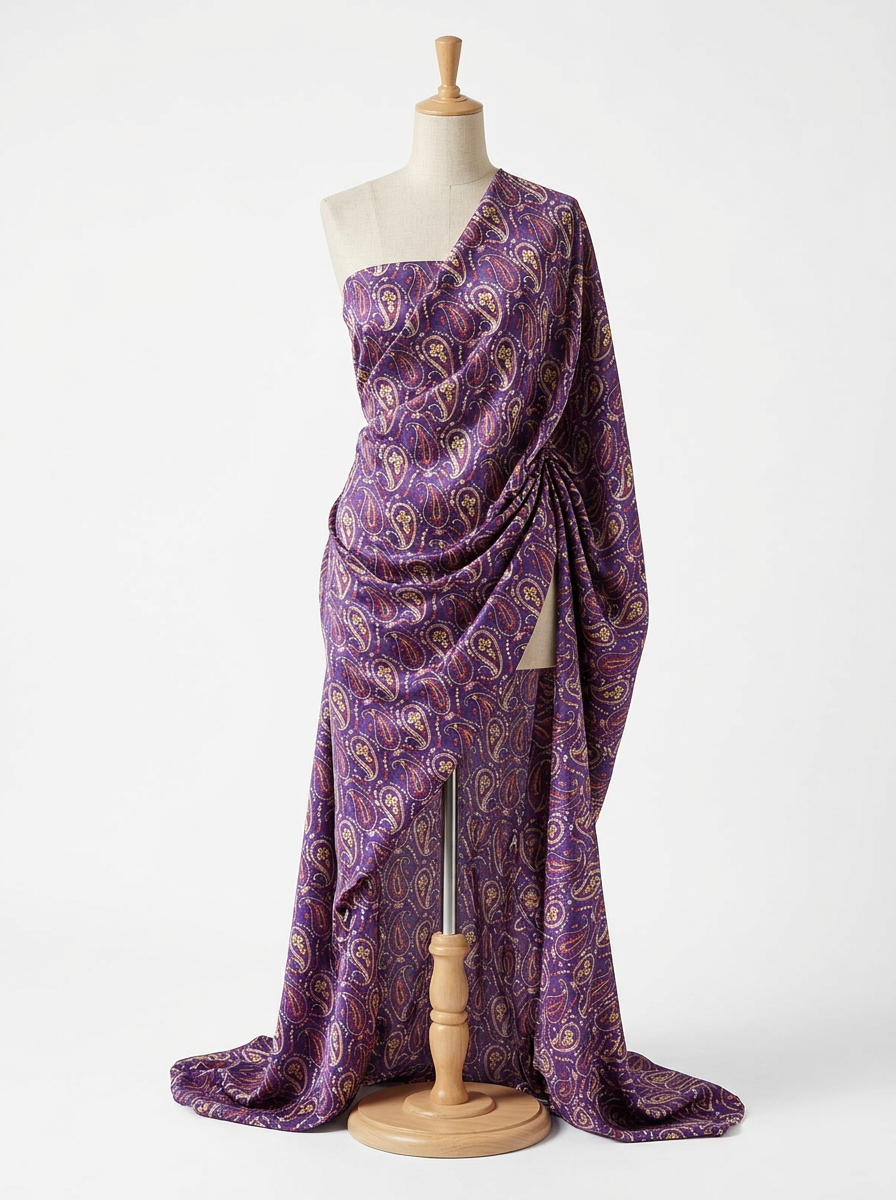 Close-up Texture & Drape of Lavender Purple Japan Satin Fabric — FAB VOGUE Studio