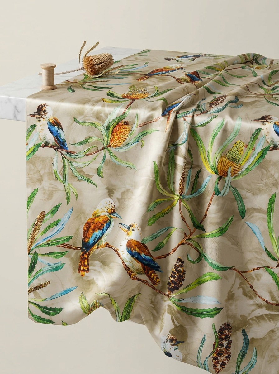 Beige / Cream Neutral Japan Satin Printed Fabric by the Meter — FAB VOGUE Studio