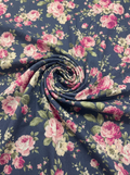 Navy Pink Rose Floral Pattern Pure Cotton Digital Printed Fabric for Dresses