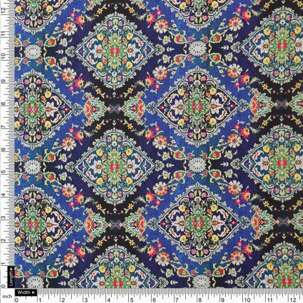 Royal Blue & Black Ethnic Damask Japan Satin Fabric – js 0 aa881 110 4