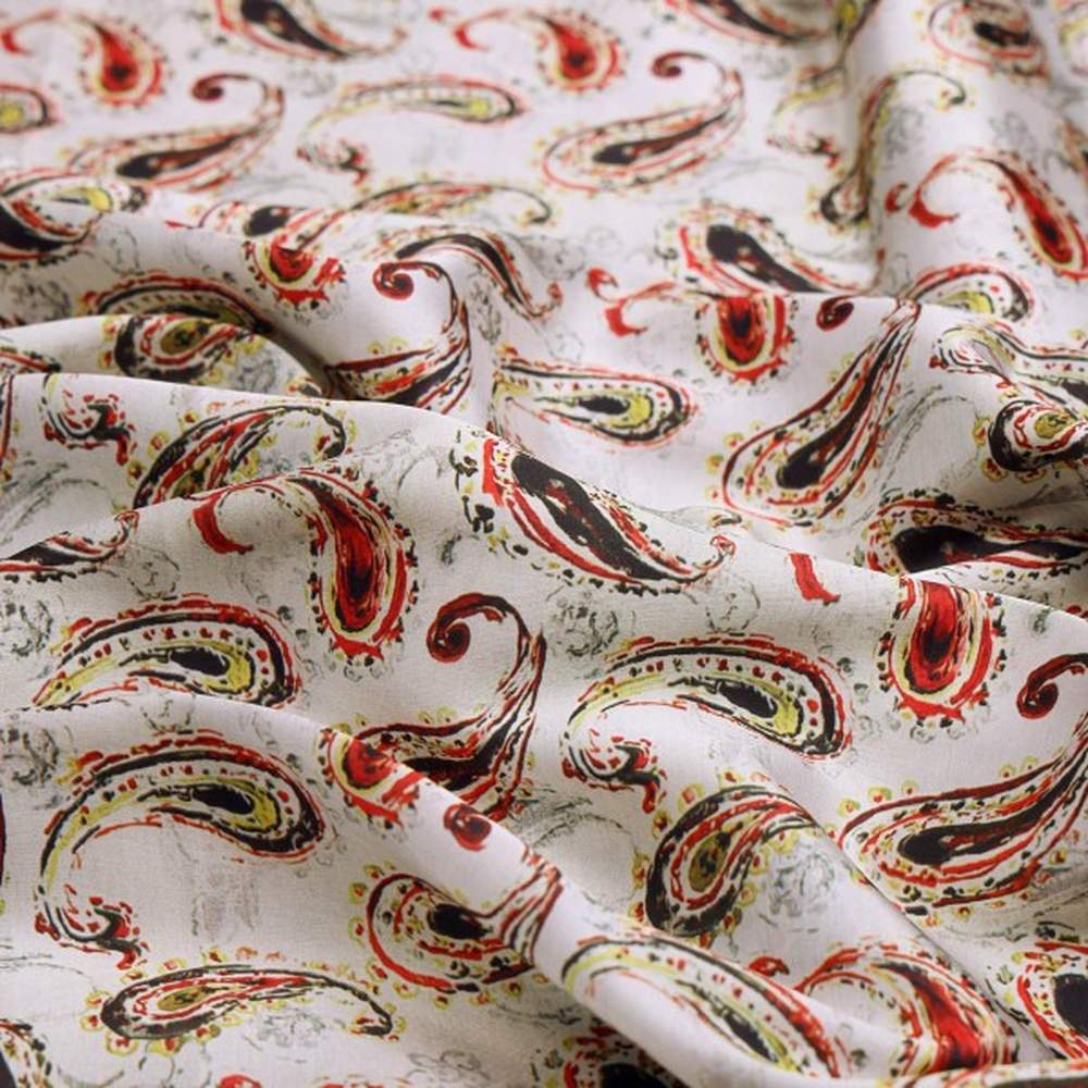 Classic Red and Black Paisley Print Japan Satin Fabric