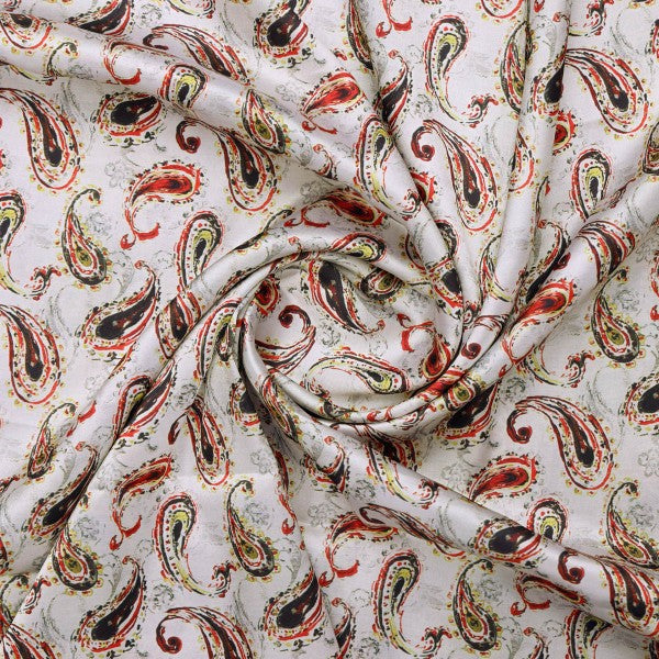 Classic Red and Black Paisley Print Japan Satin Fabric
