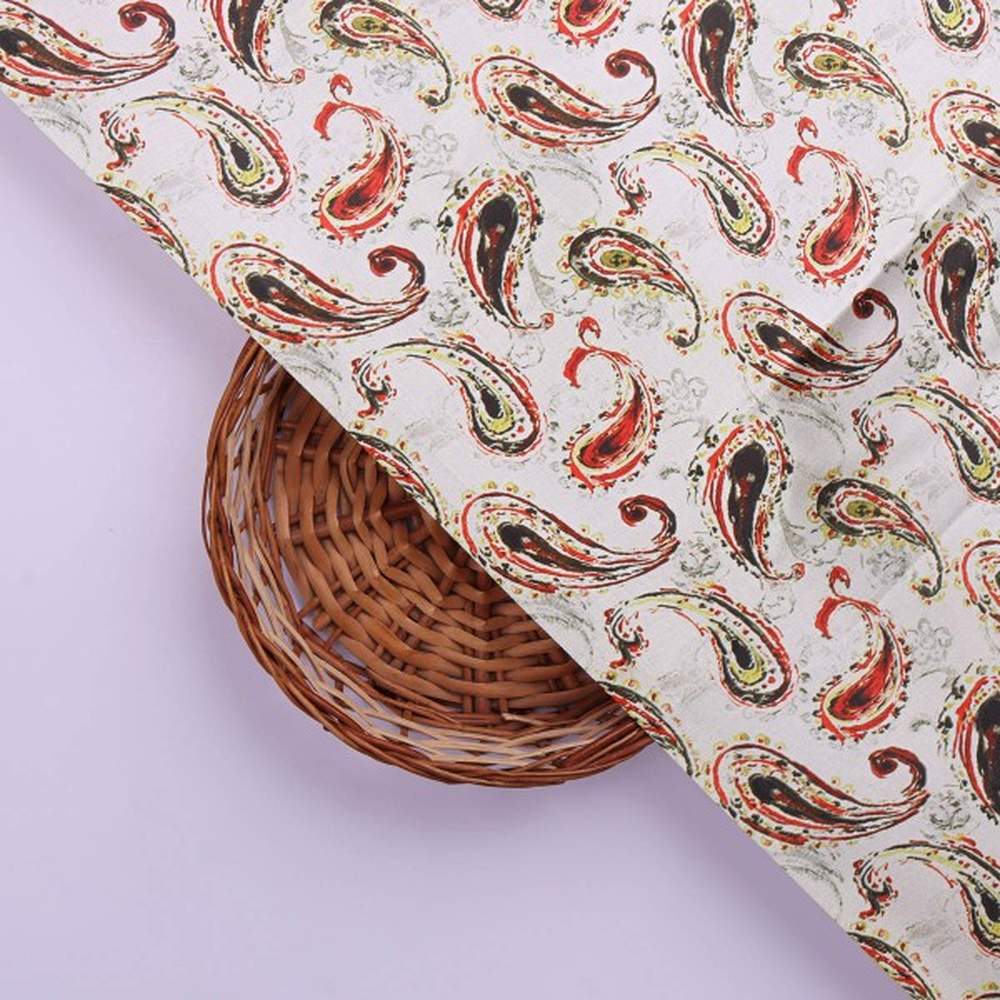 Classic Red and Black Paisley Print Japan Satin Fabric