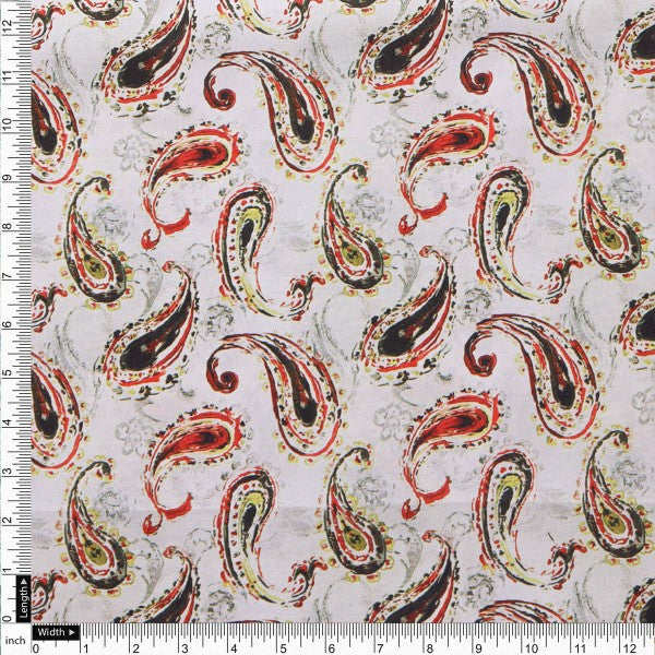 Classic Red and Black Paisley Print Japan Satin Fabric