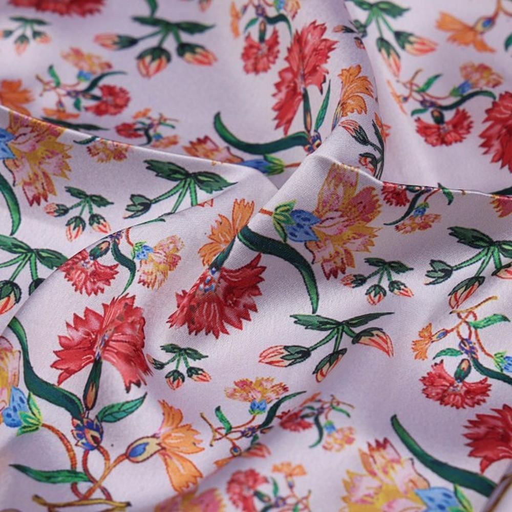 Red and Orange Carnation Floral Print Japan Satin Fabric