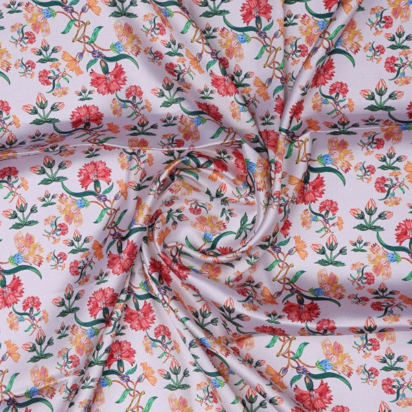 Red and Orange Carnation Floral Print Japan Satin Fabric
