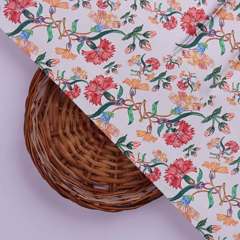 Red and Orange Carnation Floral Print Japan Satin Fabric