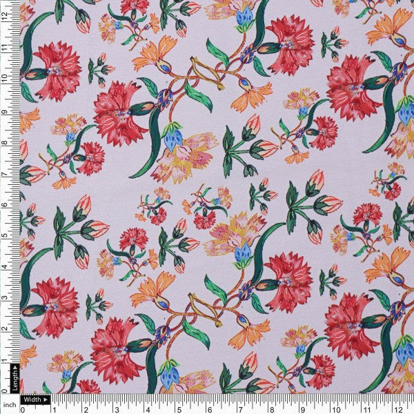 Red and Orange Carnation Floral Print Japan Satin Fabric