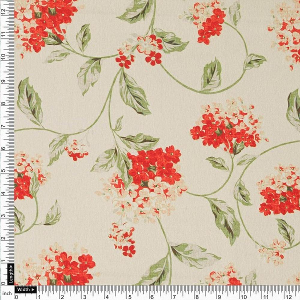 Elegant Red Hydrangea Floral Printed Japan Satin Fabric