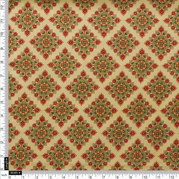 Beige & Red Ethnic Motif Printed Japan Satin Fabric – js 0 ma09785 110 4