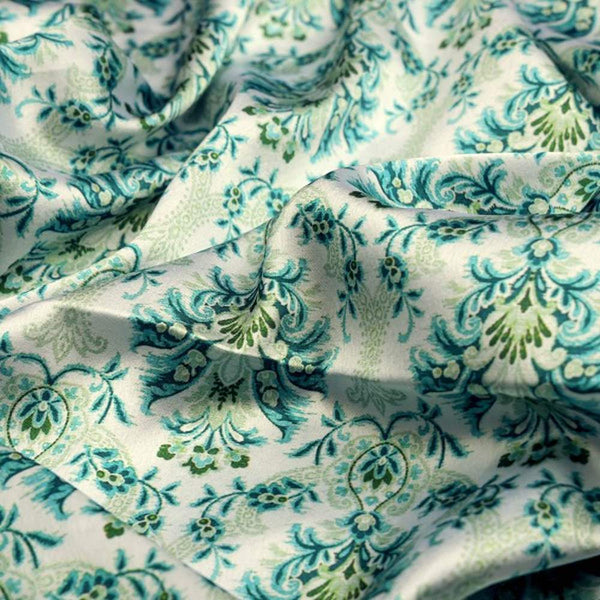 Teal and Green Damask Floral Printed Japan Satin Fabric – js 0 ma09794 110 1